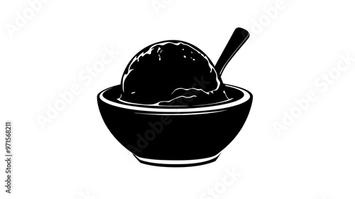 Chocolate ice cream scoop on a simple dish with no additional elements, vector illustration art