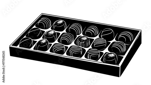 Box of chocolates in straight rows inside luxury packaging, vector illustration art