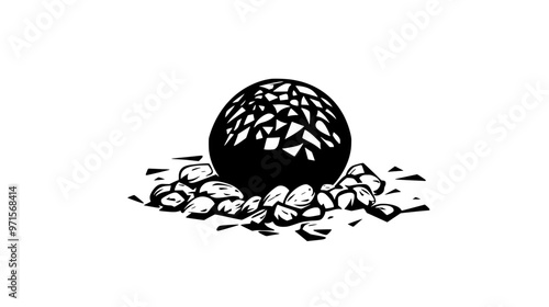 Truffle surrounded by a scattering of finely chopped nuts, vector illustration art
