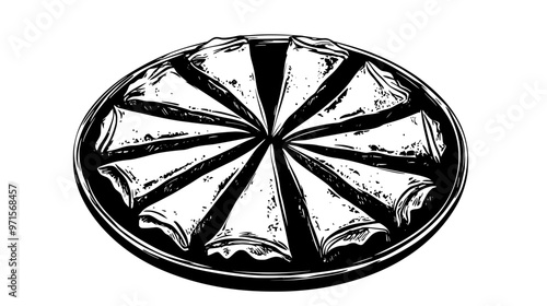 Circular kunafa dessert, portioned into neat triangles on a flat dish, vector illustration art