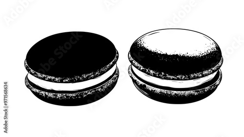 Close-up of two macarons side by side with no additional elements, vector illustration art