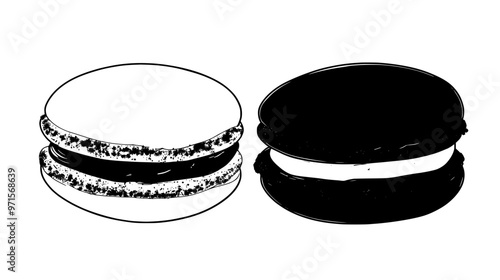 Close-up of two macarons side by side with no additional elements, vector illustration art