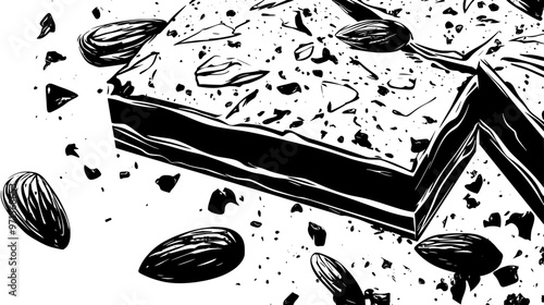 Close-up view of hard nougat showing tough, crumbly texture with almond pieces, vector illustration art
