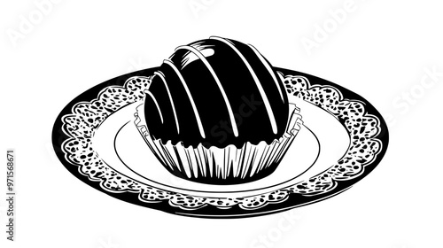 Coated truffle with a glossy finish, resting on a decorative doily, vector illustration art