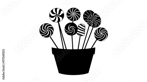 Container filled with custom lollipops, each piece placed in an organized fashion, vector illustration art
