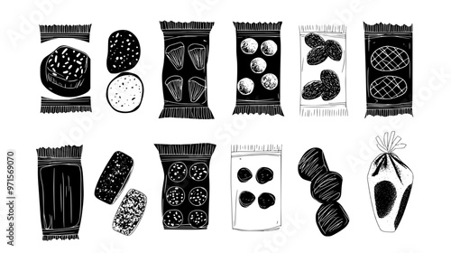 Compact package containing several sweets, each in its own wrapping, vector illustration art