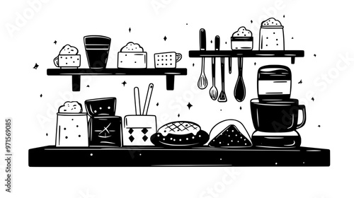 Cookies laid out on a kitchen counter, awaiting decoration and packaging for gifts, vector illustration art