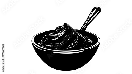 Creamy chocolate substance made from cream and chocolate, used as a rich topping or filling, vector illustration art