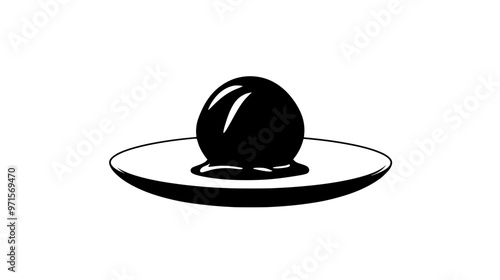 Filled truffle on a plate with filling slightly oozing out, vector illustration art