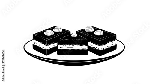 Four tiramisu slices arranged symmetrically, centered without distractions, vector illustration art