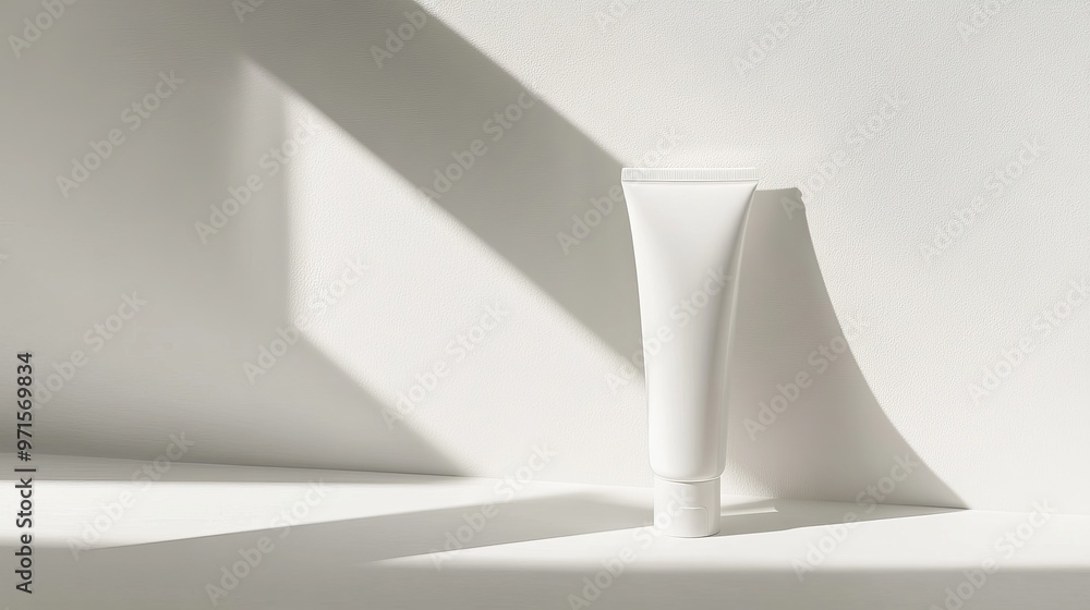 Minimalist White Tube with Sunlit Shadows, Beauty, Cosmetics, Skincare Minimalist White Tube with Sunlit Shadows, Beauty, Cosmetics, Skincare