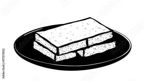 Halva slab on a ceramic plate with several slices displayed, vector illustration art