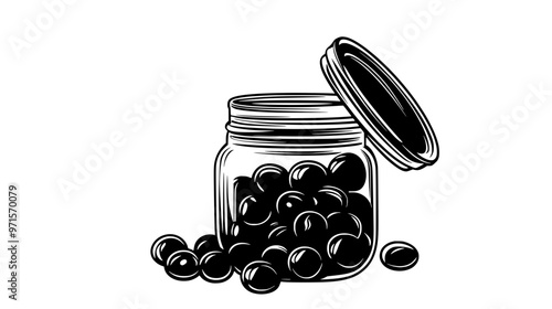Jar filled with butterscotch candies, with the lid off and candies spilling out, vector illustration art