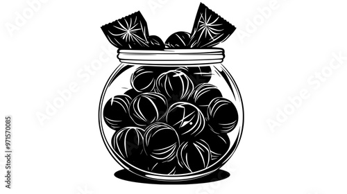 Jar of butterscotch candies with wrappers visible through the glass, vector illustration art