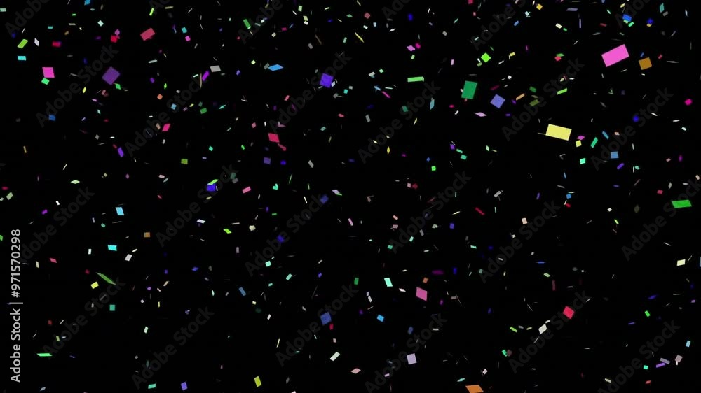 Animation of confetti falling over black background Animation of confetti falling over black background