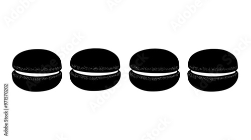Five macarons in a straight line, evenly spaced with no background, vector illustration art