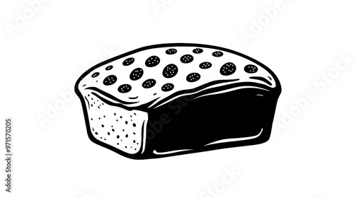 Loaf of fruit bread with visible pieces of fruit, resting on clean, flat surface, vector illustration art