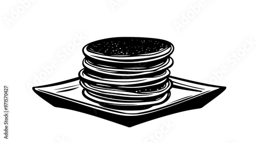 Multiple dorayaki pancakes neatly stacked on a square ceramic serving dish, vector illustration art