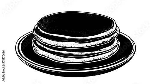 Multiple dorayaki pancakes arranged in a uniform circular formation on a round plate, vector illustration art