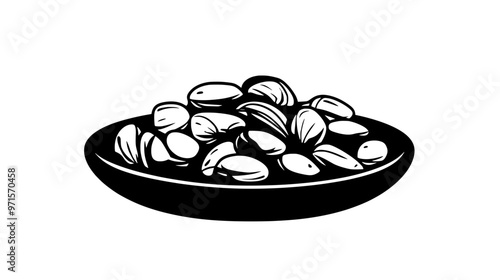 Nut clusters stacked in the middle of a flat round dish, vector illustration art