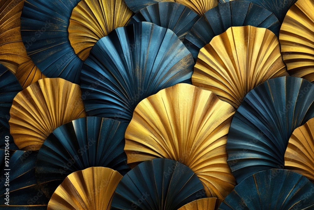 Close-up of blue and gold fans Close-up of blue and gold fans