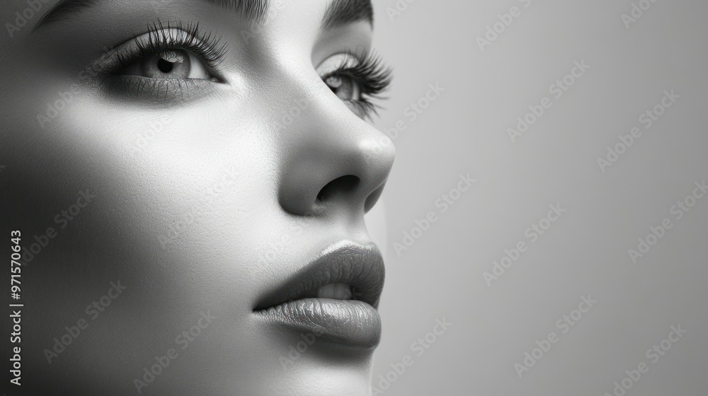 Close-up of a Woman's Face with Lush Eyelashes and Lips Close-up of a Woman's Face with Lush Eyelashes and Lips