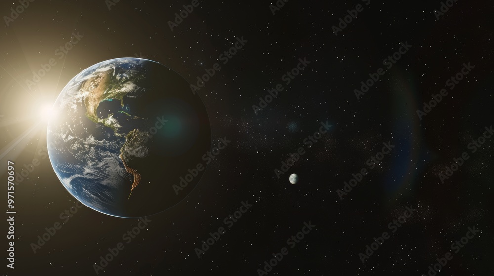 Fototapeta premium Captivating View of Earth from Space with Luminous Moon in Orbit