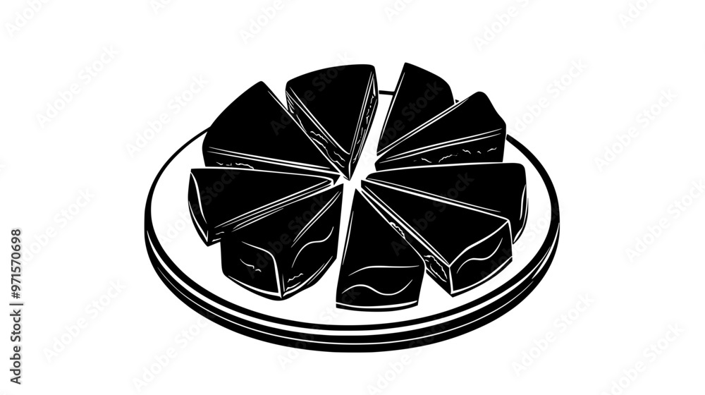 Multiple halva slices arranged in a circular pattern on a plate, vector illustration art Multiple halva slices arranged in a circular pattern on a plate, vector illustration art