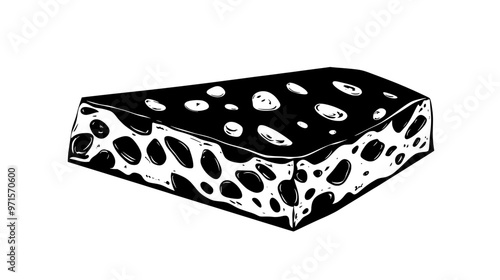 Nougat piece with smooth exterior and internal texture showing nut inclusions, vector illustration art