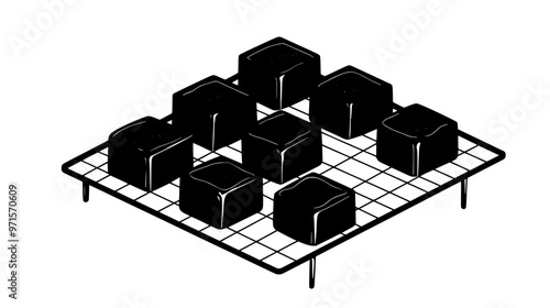 Fudge pieces aligned on a cooling rack, separated, vector illustration art