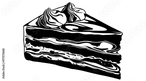 A slice of marble cake revealing distinct layers and swirls of chocolate and vanilla, vector illustration art