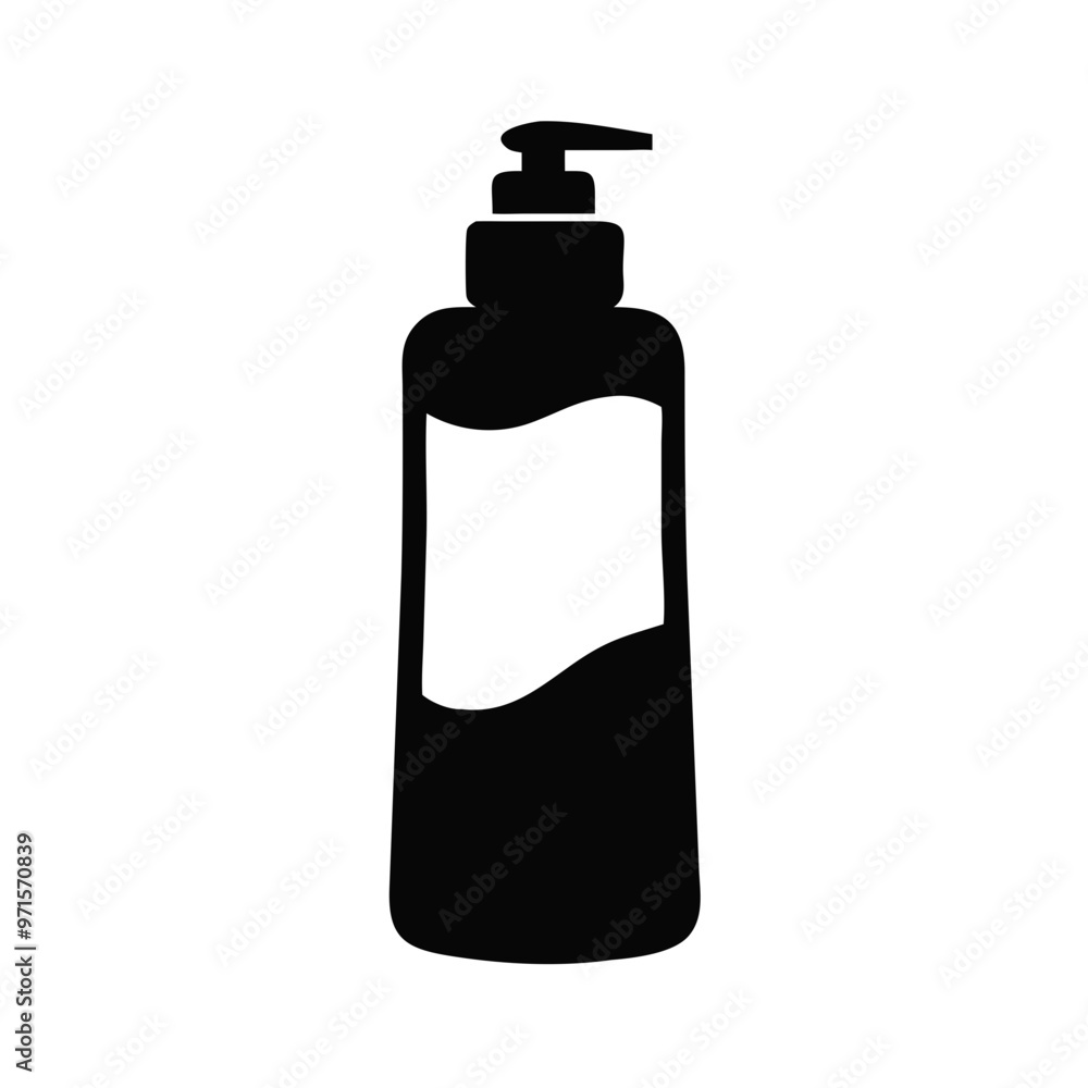 Cosmetic bottle silhouette with pump dispenser on a white background for skincare product concept Cosmetic bottle silhouette with pump dispenser on a white background for skincare product concept