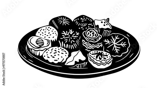 Platter of gingerbread pastries organized for guests at a festive gathering, vector illustration art