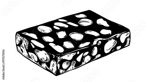 Rectangular nougat with visible nuts and porous texture, vector illustration art