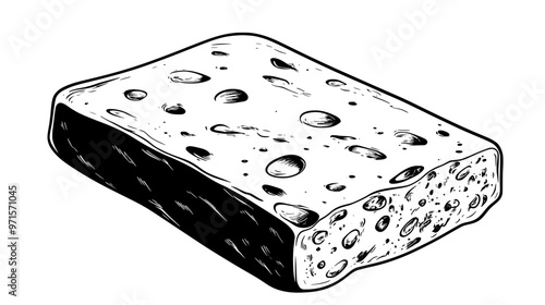 Rectangular nougat with visible nuts and porous texture, vector illustration art