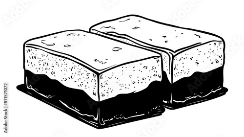 Rectangular sponge cake, cut into uniform pieces on a flat surface, vector illustration art