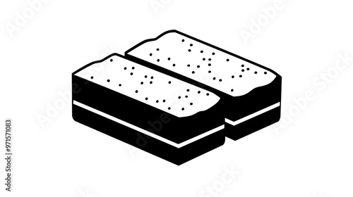 Rectangular sponge cake, cut into uniform pieces on a flat surface, vector illustration art