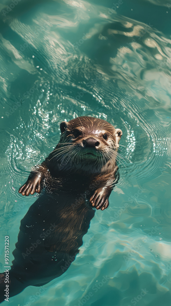 Obraz premium A playful otter floating gracefully in clear water, showcasing its charm