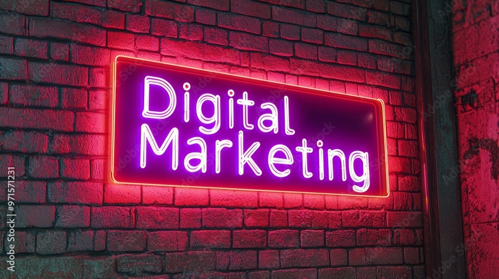 Fototapeta premium Digital Marketing Neon Sign on Brick Wall