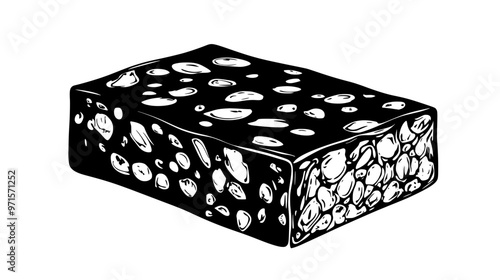 Section of hard nougat with solid, non-flexible texture and evident nut distribution, vector illustration art