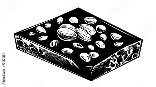 Section of nut-based sweet with uniform texture and high concentration of nuts, vector illustration art