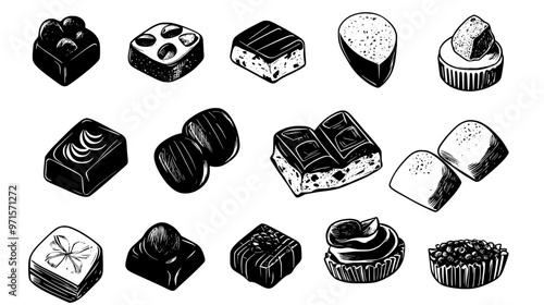 Selection of artisanal chocolates neatly arranged on a flat surface, vector illustration art