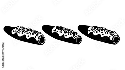 Five cannoli displayed in a neat row, no visible background objects, vector illustration art