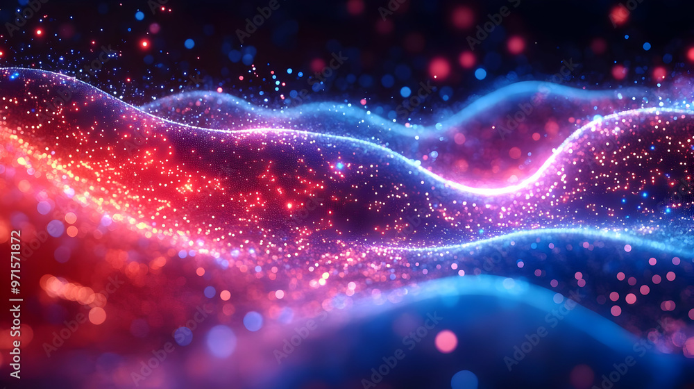 Abstract waves of light with vibrant colors and sparkling particles. Abstract waves of light with vibrant colors and sparkling particles.