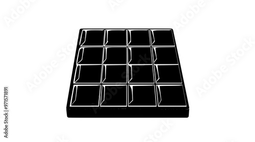 Single chocolate bar on plain surface, clear lines dividing segments, vector illustration art