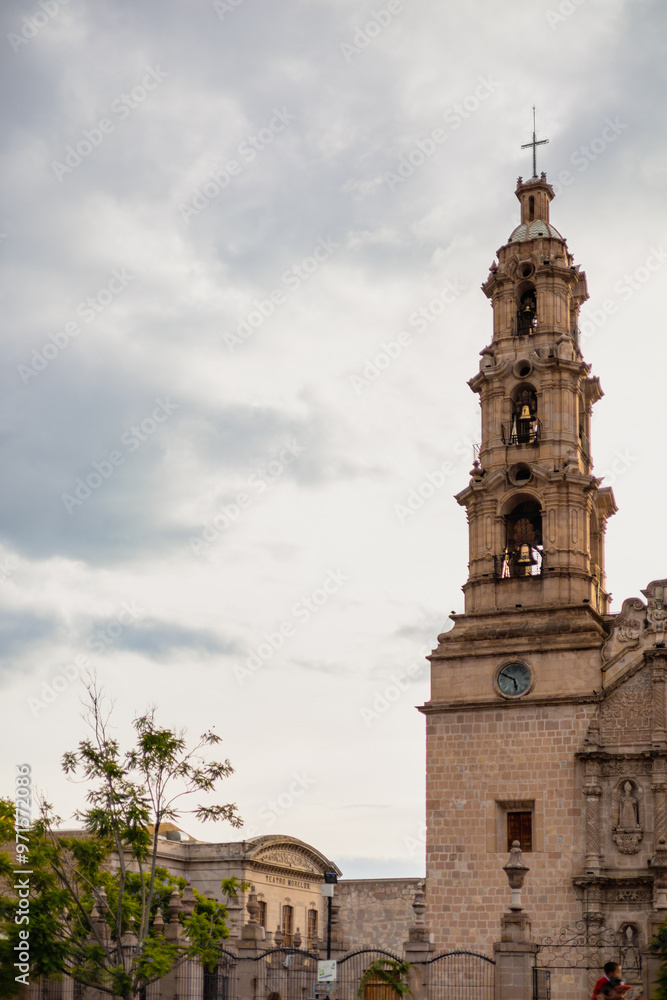 Side column of a Catholic temple in a Mexican city. Old cathedral church in the center of Aguascalientes. Side column of a Catholic temple in a Mexican city. Old cathedral church in the center of Aguascalientes.