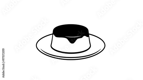 Single panna cotta on a plain surface, centered with no additional elements present, vector illustration art