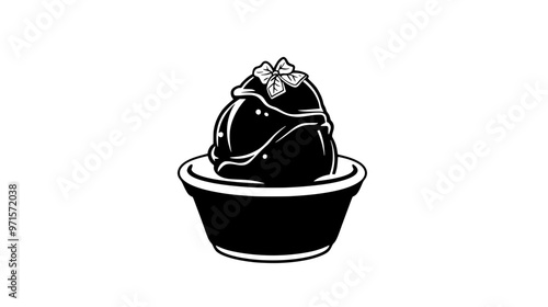 Single gelato scoop in a small dish with no additional items visible, vector illustration art