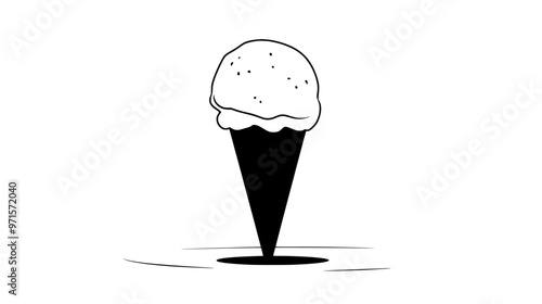 Single scoop of sorbet in a cone on a smooth countertop with no toppings nearby, vector illustration art