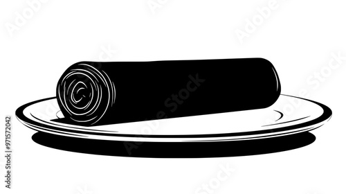 A single sheet of fruit leather rolled up tightly and placed on a plain white plate, vector illustration art